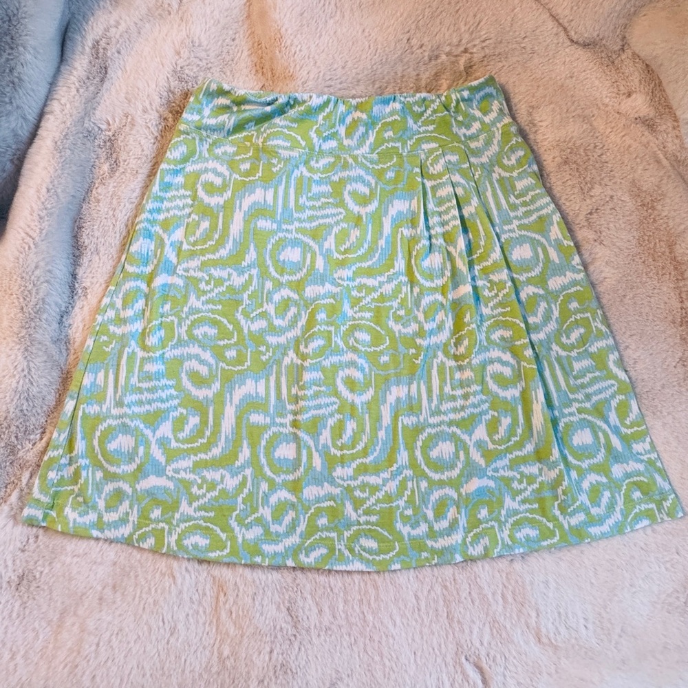 Title Nine Breeze Skirt Knit Stretches Lime Green Blue White Sporty Casual 4 6 S - Picture 1 of 8